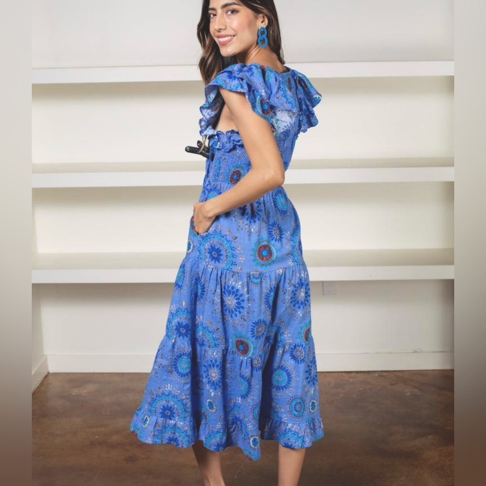 Thml Smocked Midi Dress With Flutter Sleeves. Siz… - image 2